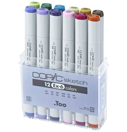 Copic Sketch EX-6 12 набор маркеров с кистью в кейсе